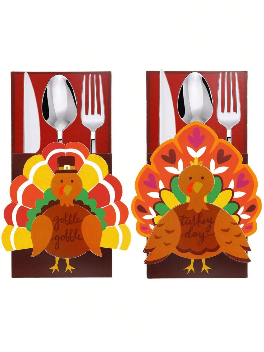 24 Thanksgiving Turkey Cutlery Decorative Utensil Holders for Autumn Fall Party
