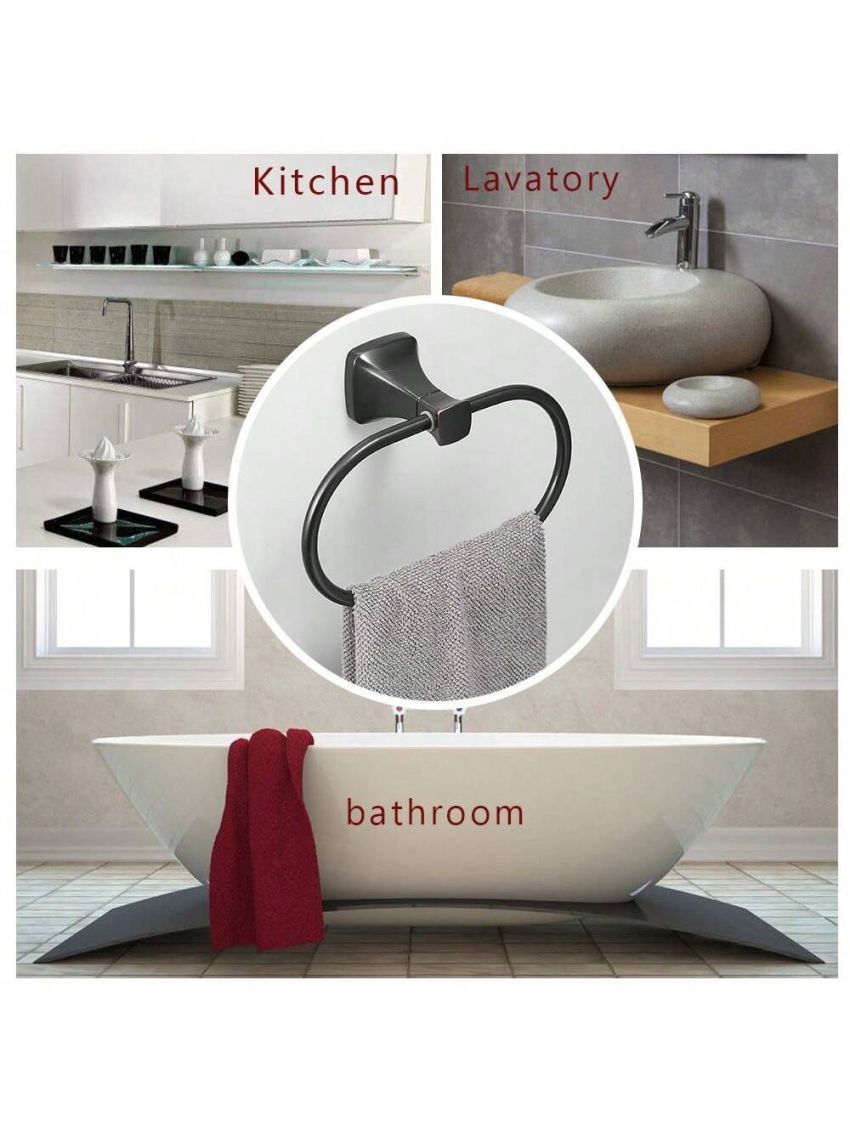 BESy Bathroom Hardware Accessory Hand Towel Ring,Oil Rubbed Bronze Stainless Steel Hand Towel Holder, Wall Mounted with Screws, Square Pedestal