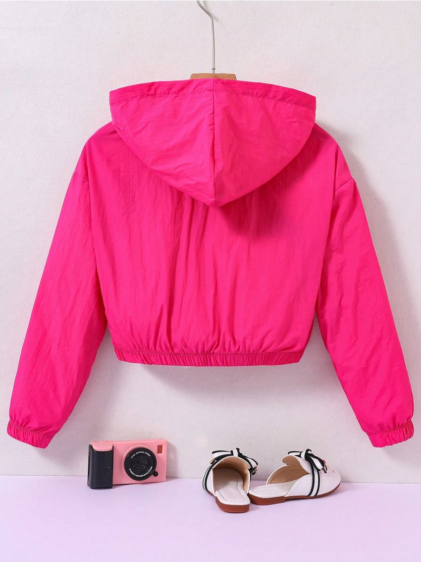 Tween Girl Flap Pocket Drop Shoulder Hooded Jacket