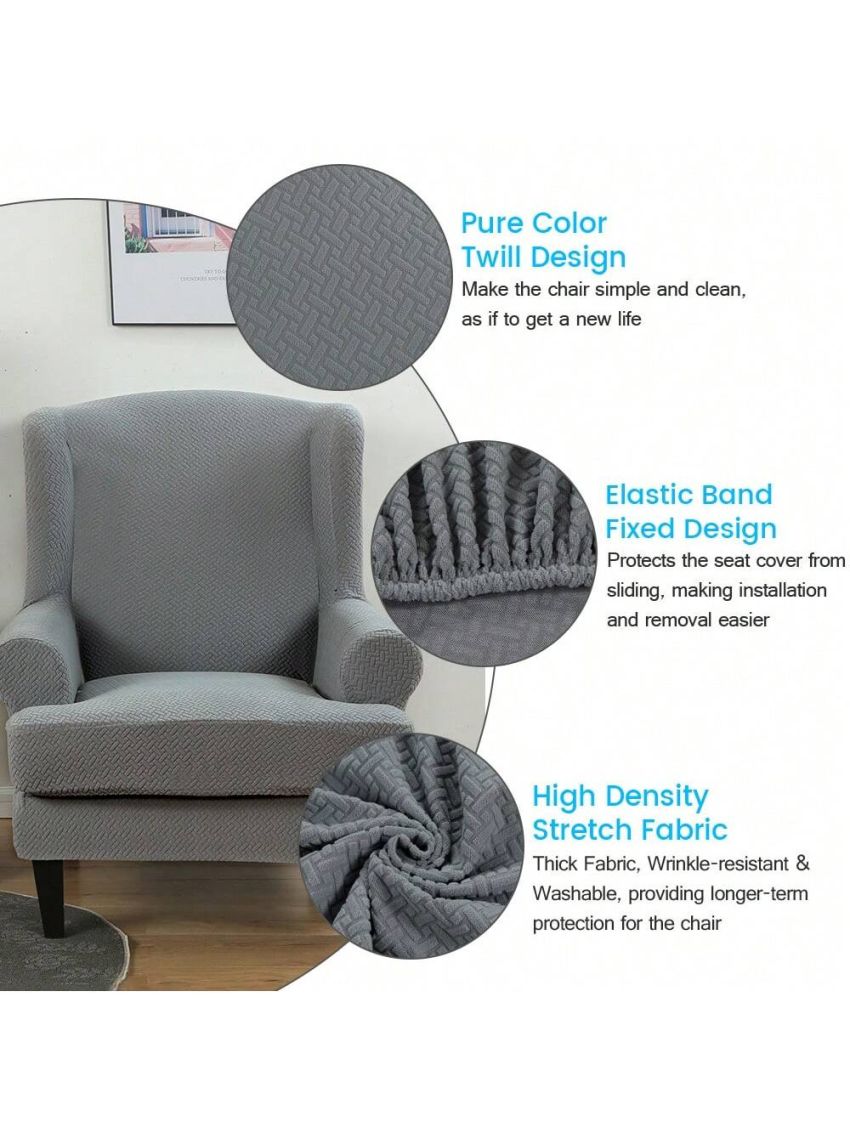 Wingback Armchair Cover Stretch Slipcover Elastic Wing Chair Cvoer Protector 2 Pieces
