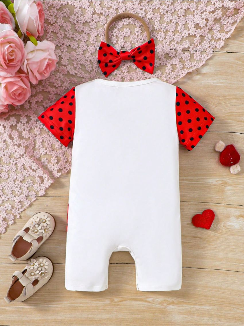 Baby Girl Cartoon Printed Short Sleeve Romper With Round Neck