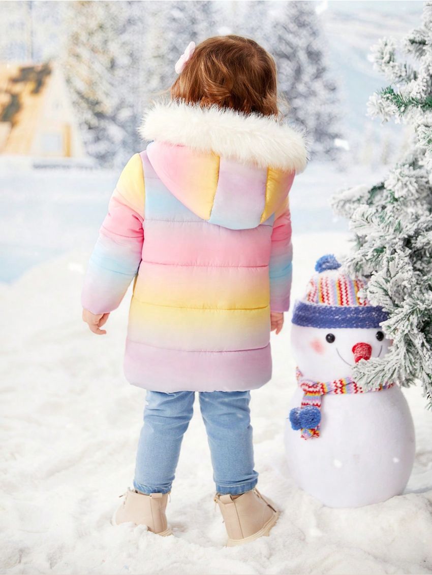 SHEIN Baby Girl Ombre Flap Detail Hooded Puffer Coat