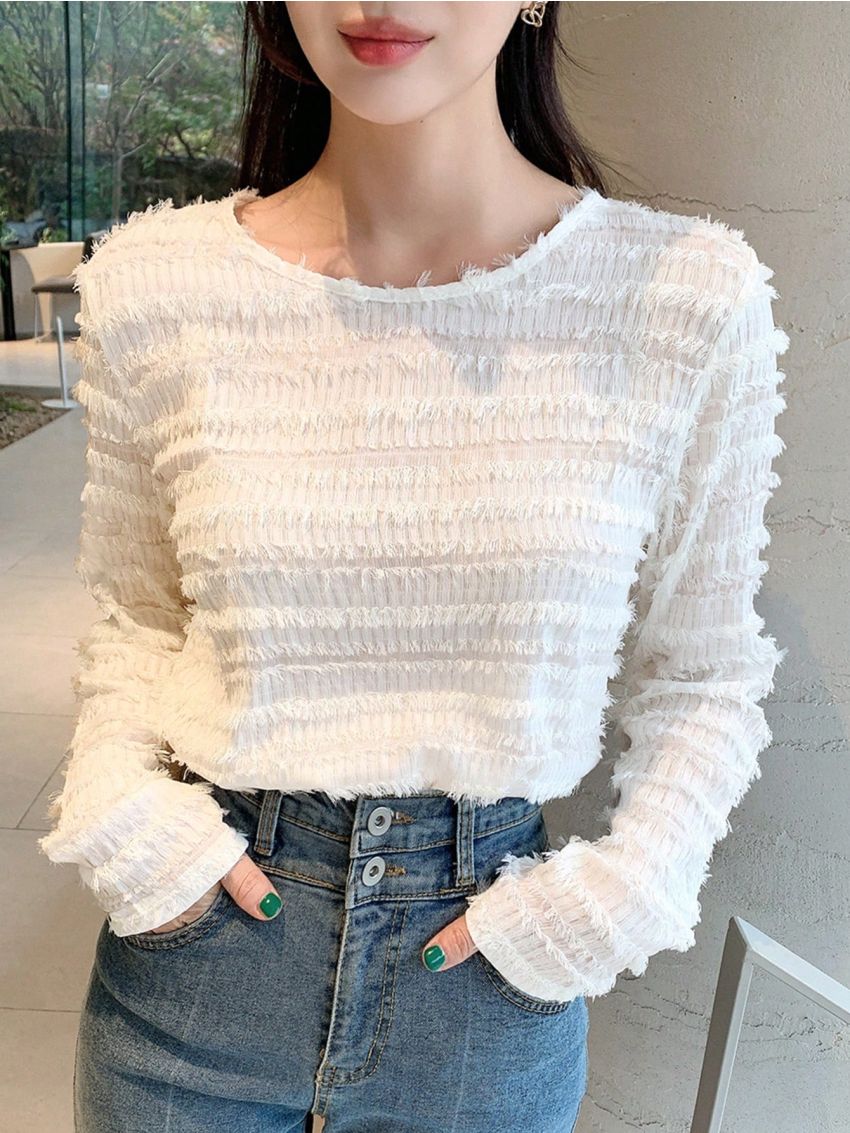 DAZY Women's Solid Color Fluffy T-shirt