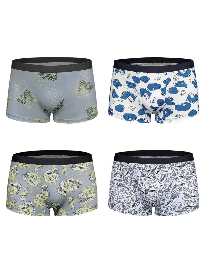 4pcs/Set Tween Boys' Printed Boxer Briefs