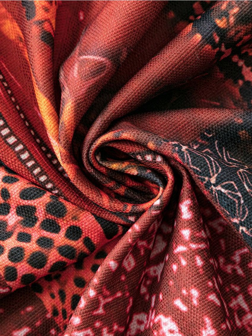 Plus Patchwork Print Flare Skirt