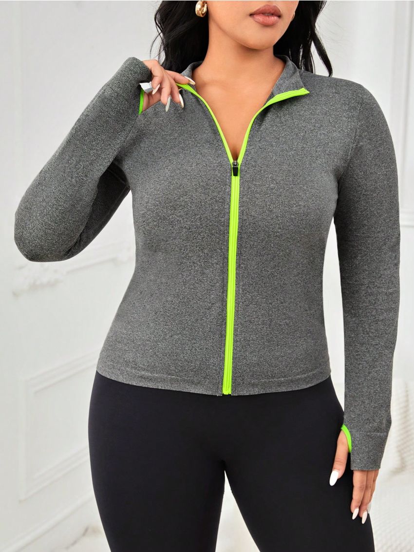 Yoga Futuristic Women's Plus Size Seamless Color-Block Thumb Hole Workout Jacket