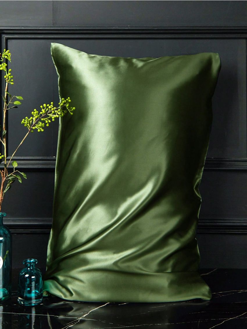 1pc Olive Green Artificial Silk Pillowcase
