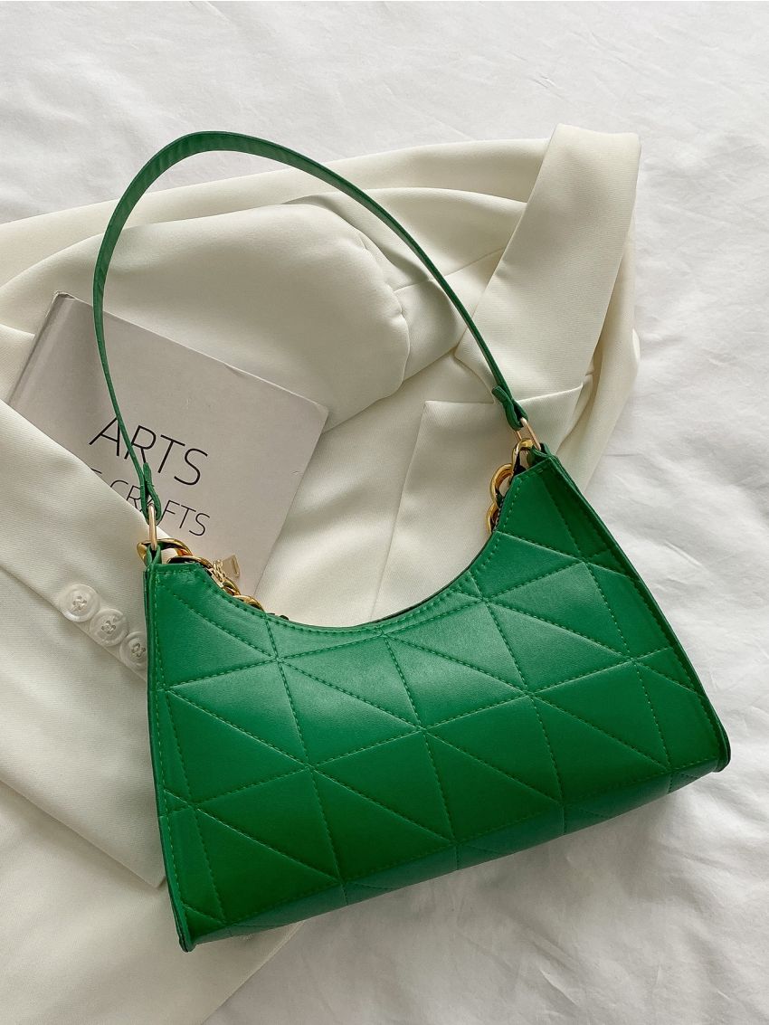 Quilted Chain Decor Baguette Bag