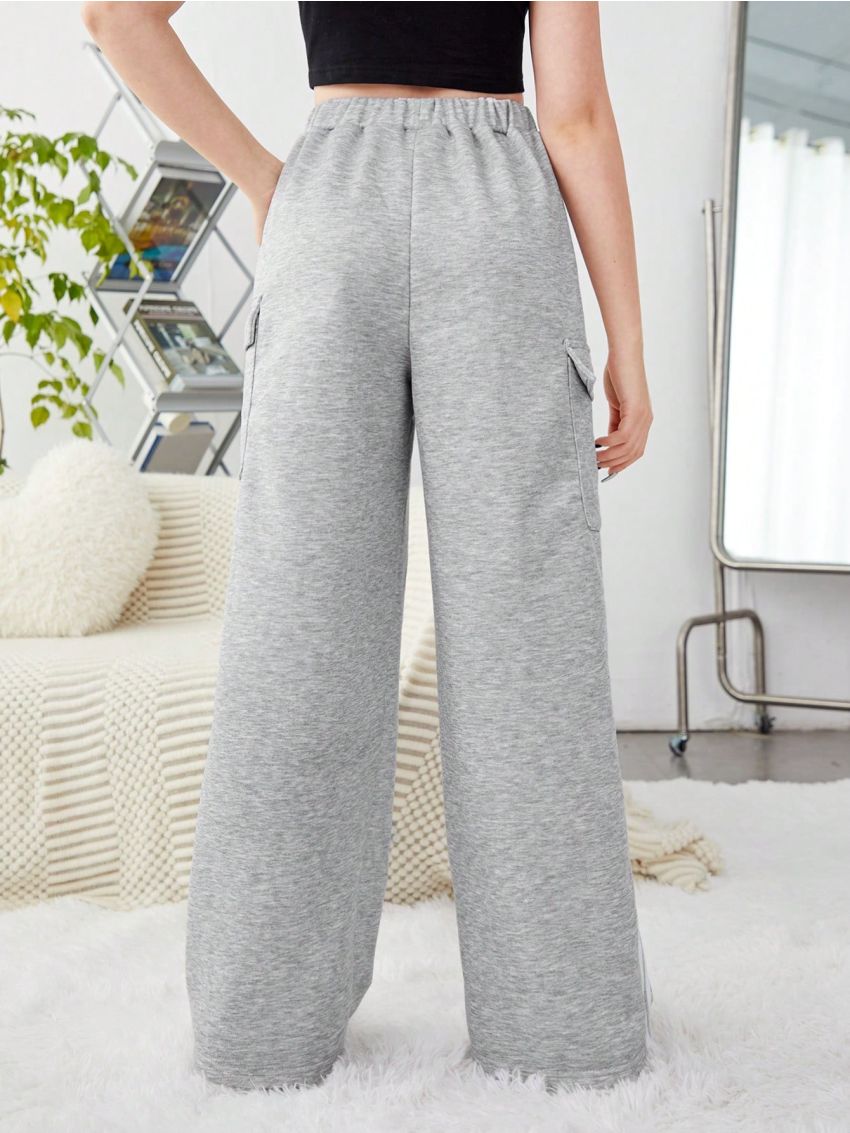 Teen Girls' Knitted Striped Wide Leg Casual Pants With Elastic Waist And Side Stripe Detail