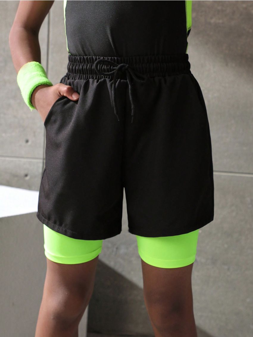 Tween Boys' 2 In 1 Drawstring Sports Shorts