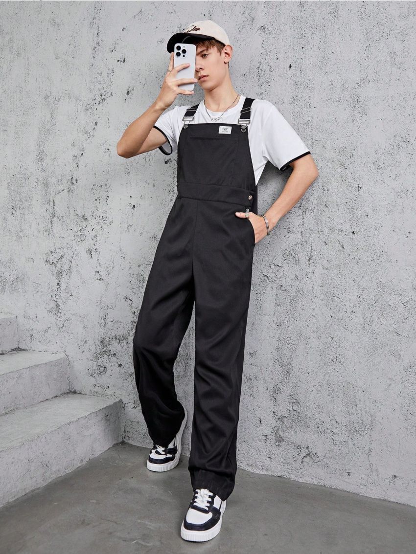 Boys' Bib Overall Jumpsuit In Checked Pattern For Teenagers