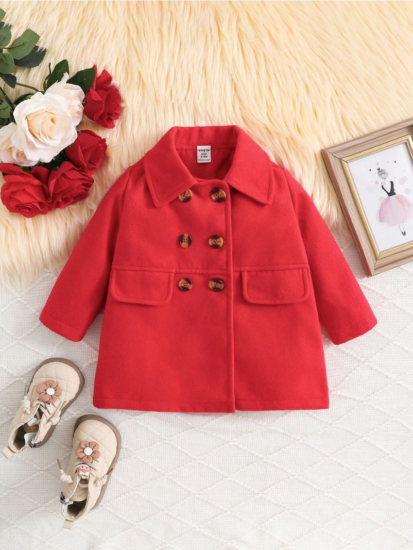 Baby Girls' College Style Double-breasted Cardigan With Open Front Design