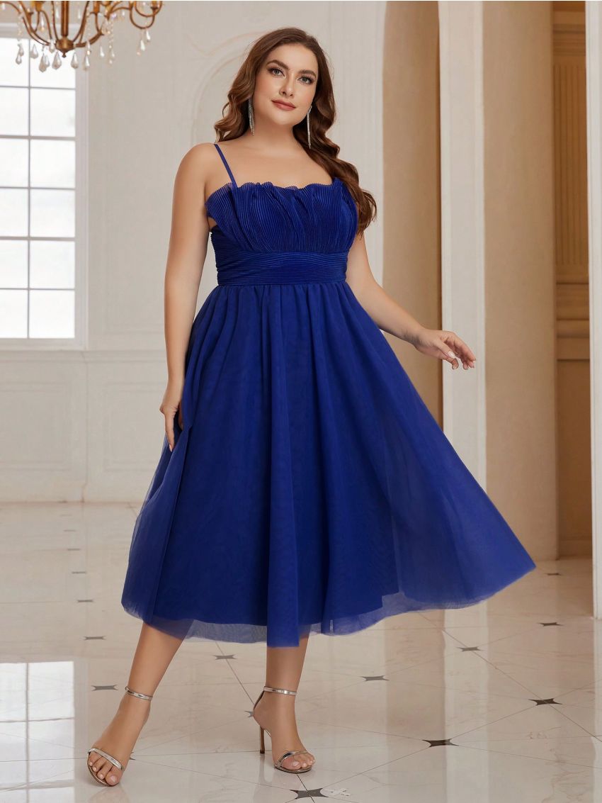 SHEIN Belle Plus Size Spaghetti Strap Cocktail Dress With Multi-layer Skirt