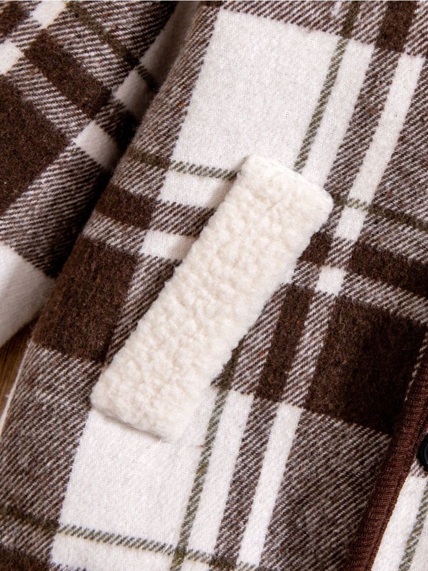 SHEIN Kids EVRYDAY Boys' Checked Plaid Insert Padded Jacket With Raglan Sleeves