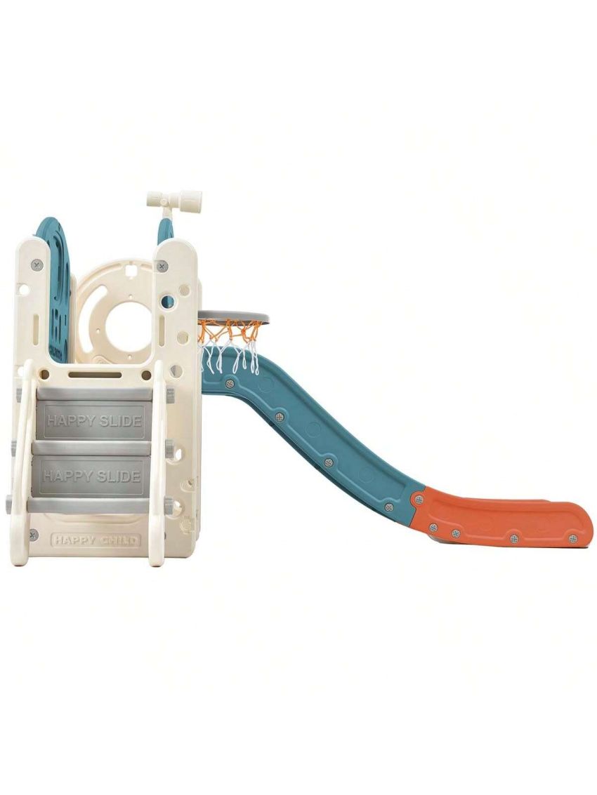 Merax Kids Slide Playset Structure, Freestanding Castle Climbing Crawling Playhouse with Slide, Arch Tunnel, Ring Toss, and Basketball Hoop, Toy Storage Organizer for Toddlers, Kids Climbers Playground