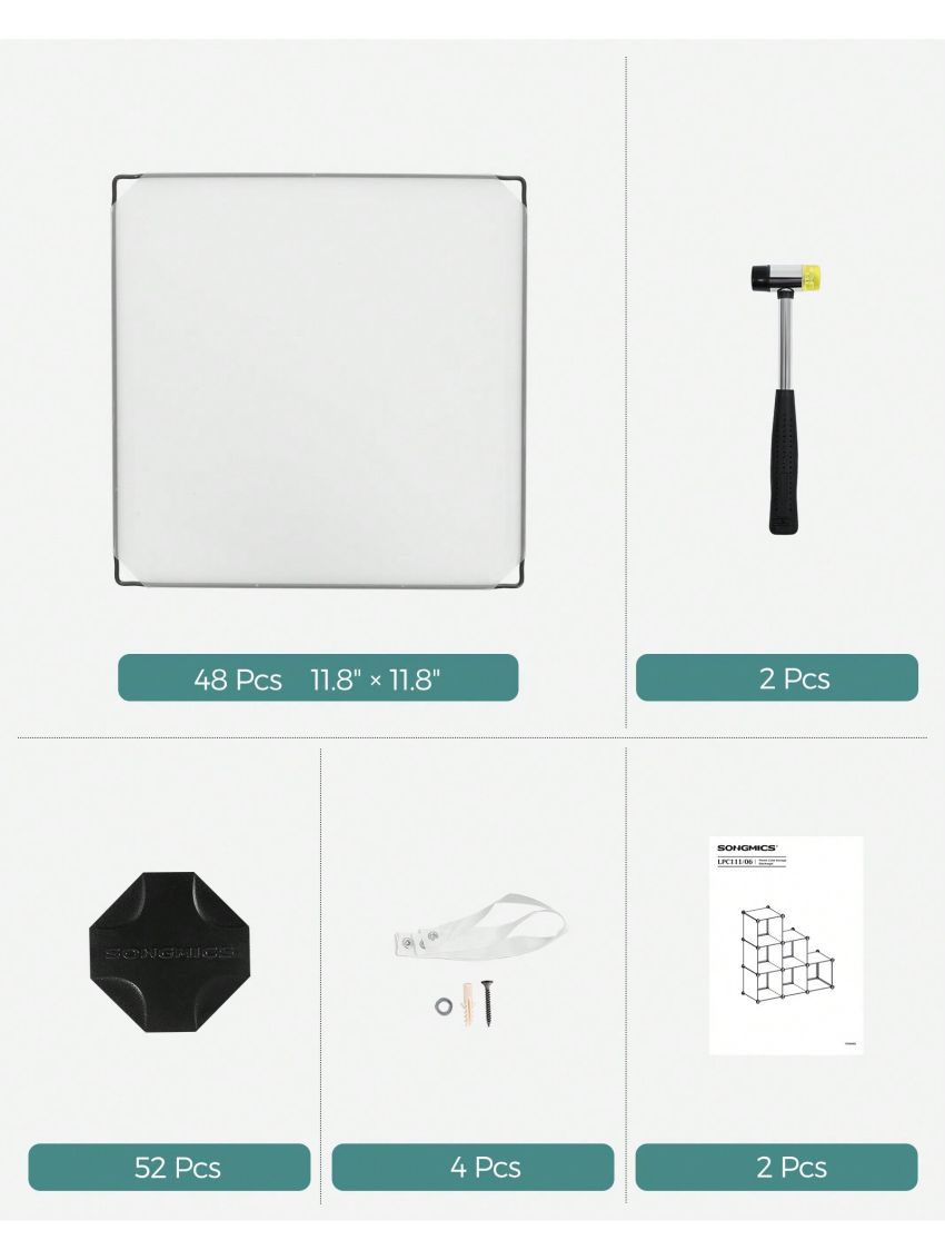 SONGMICS Cube Storage Organizer Stackable, Set of 12 Plastic Cubes, Book Shelf, Closet Organizers and Storage, Room Organization for Bedroom Living Room, 12.2 x 36.6 x 48.4 Inches, Black,White