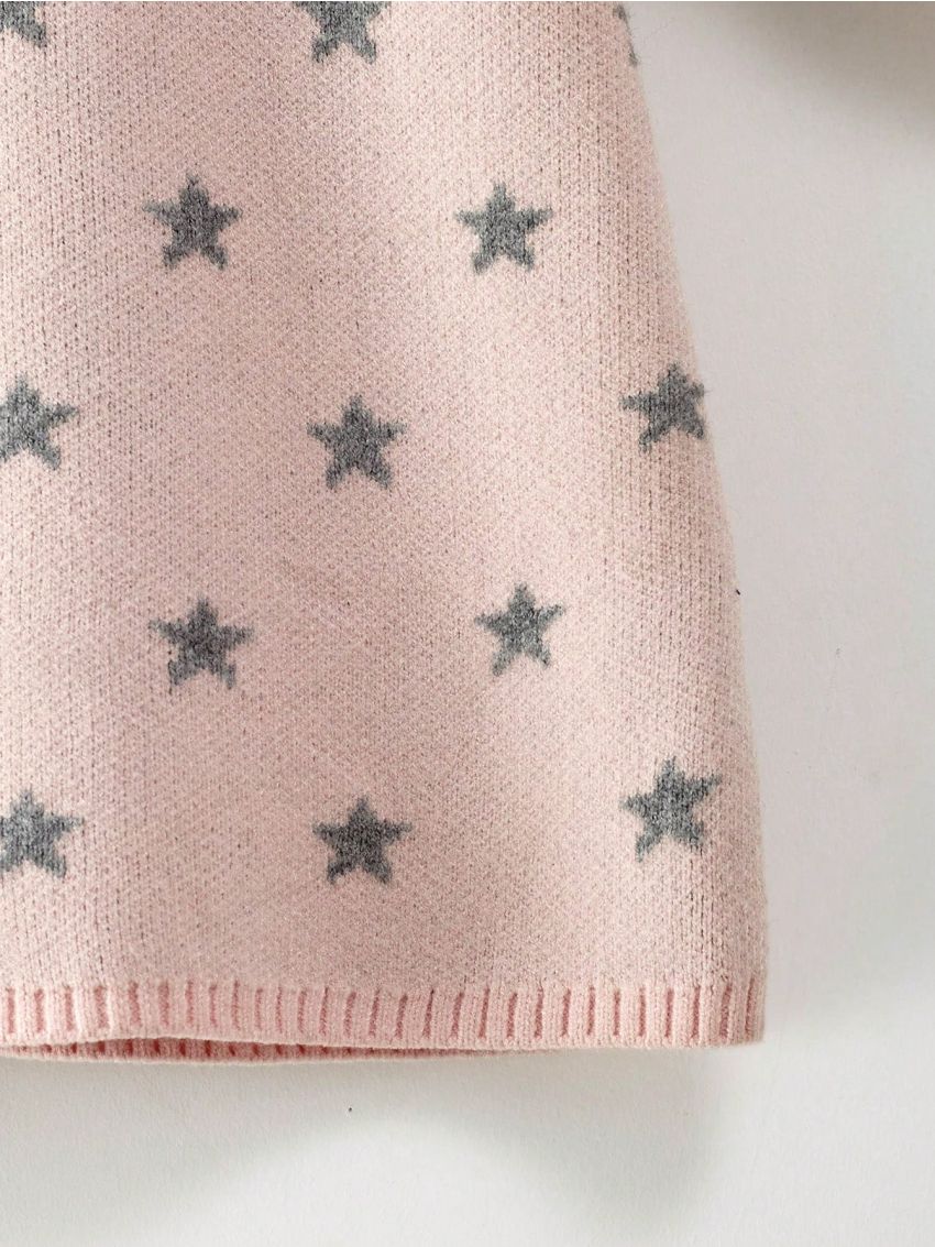 Young Girl Star Pattern Ruffle Trim Sweater Dress