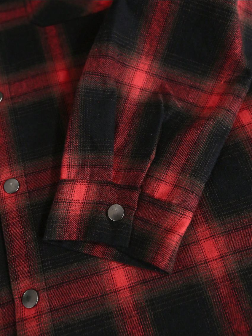 Manfinity Sporsity Men Plaid Print Flap Pocket Drawstring Hooded Shirt