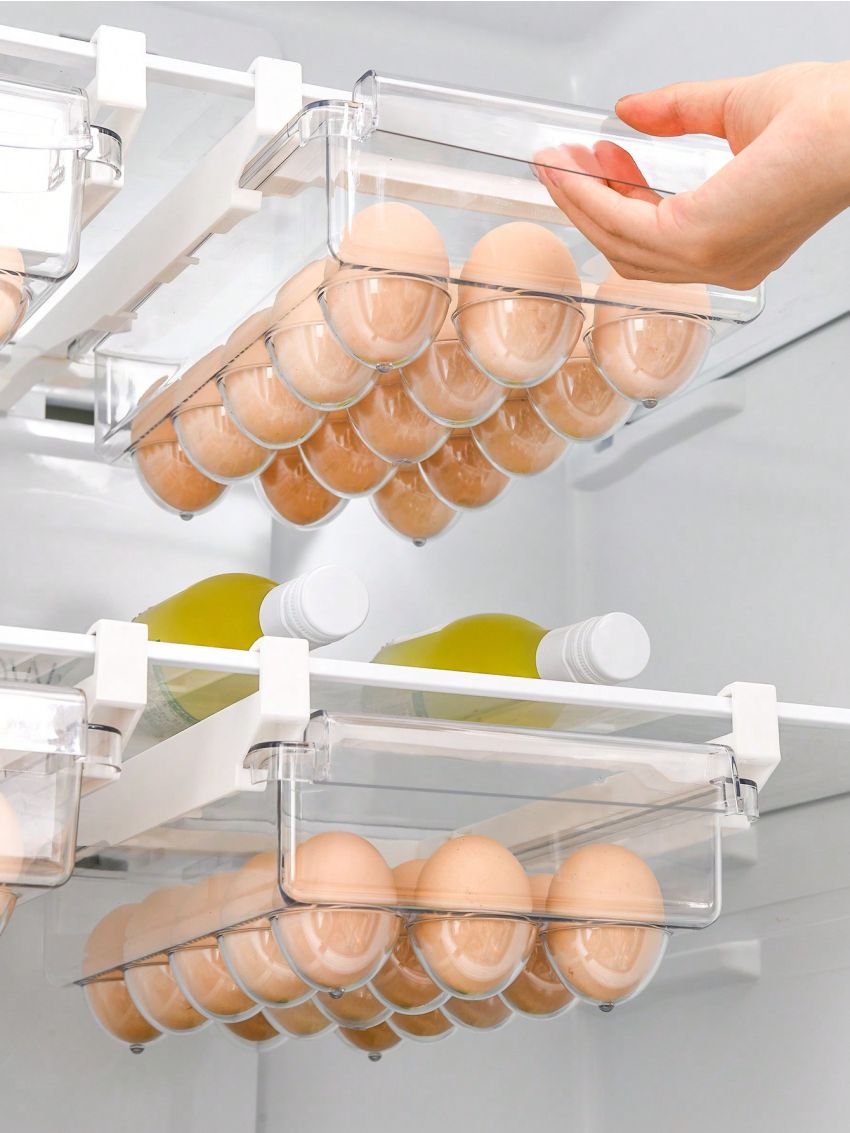 SHEIN Basic living 1Pc 1Pc Egg Holder Fridge Organizers and Storage Clear,Under Shelf Storage Drawer,Snap-on Refrigerator Storage Drawers For Eggs, Pull Out Refrigerator Egg Drawer, Storage Containers Fit For Fridge Shelf Under 0.6