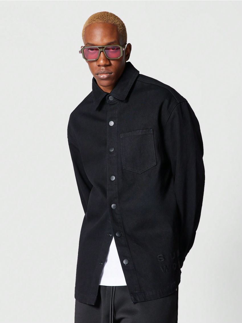 SUMWON Oversized Fit Denim Shirt With Embossed Print