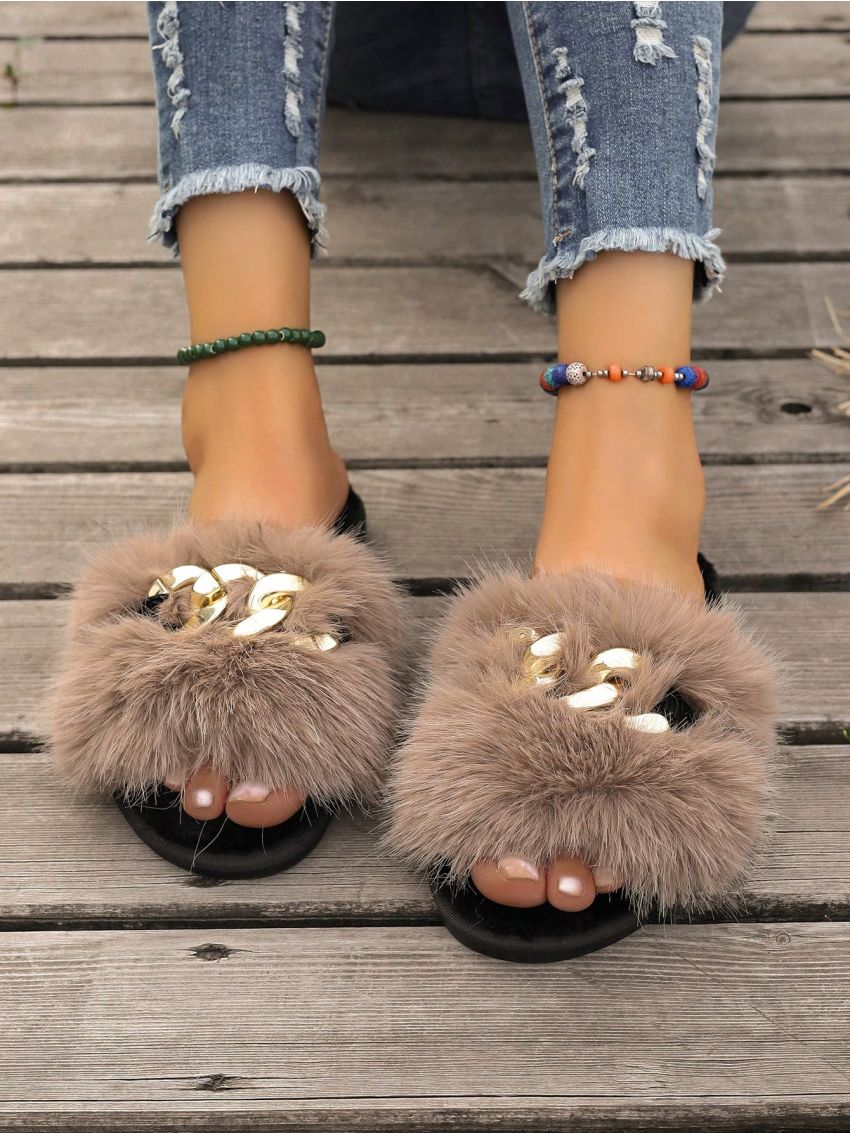 Women's Plush Open Toe Slippers, Comfortable And Warm, Non-slip And Breathable, Suitable For Indoor And Outdoor Use