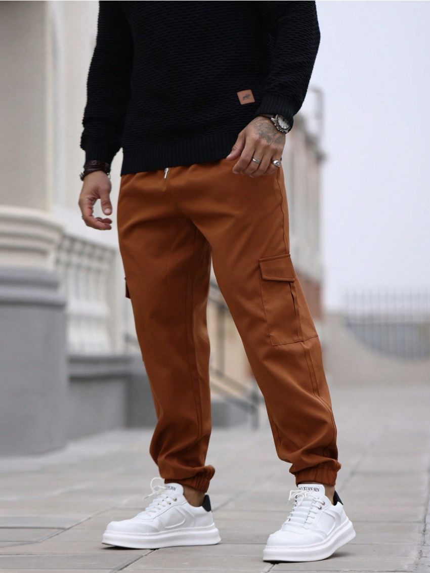 Manfinity Homme Men's Solid Color Drawstring Work Pants