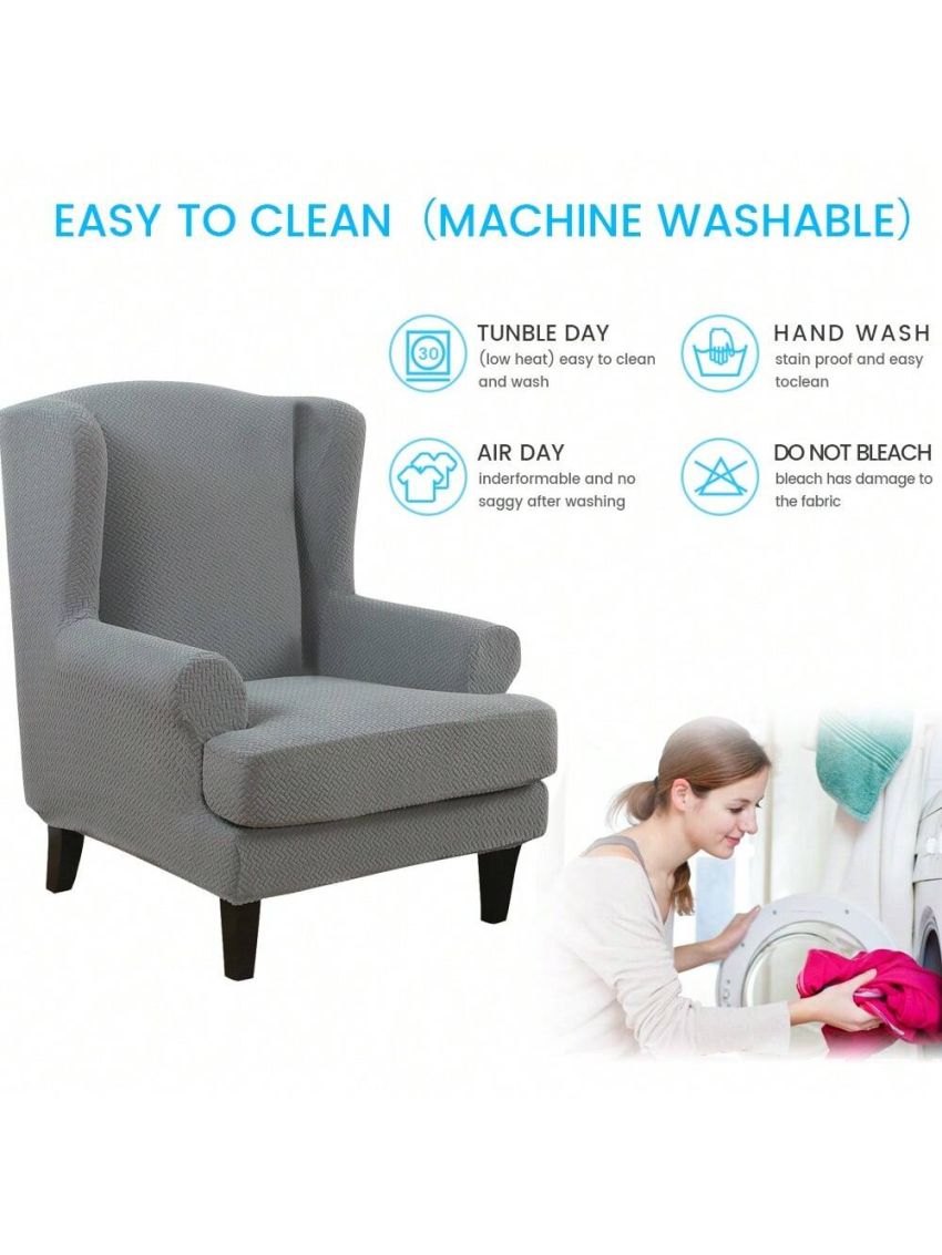 Wingback Armchair Cover Stretch Slipcover Elastic Wing Chair Cvoer Protector 2 Pieces