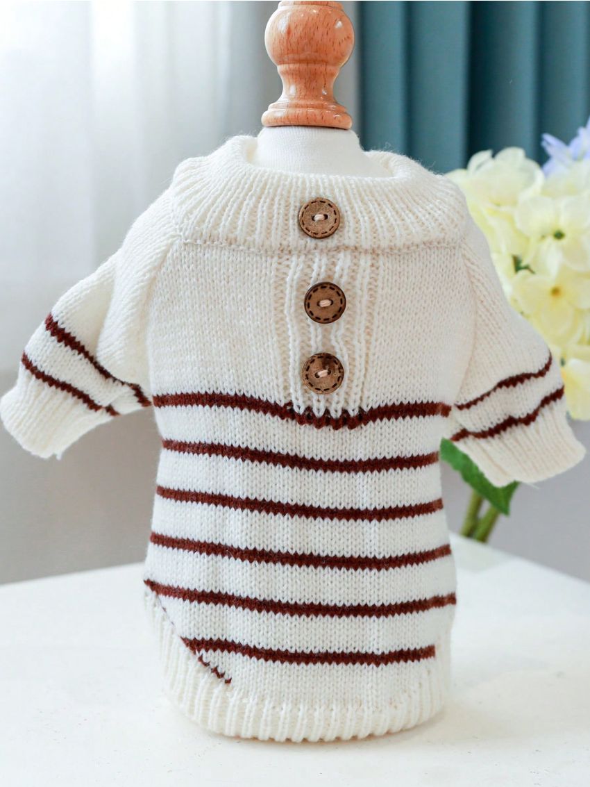 1pc Pet Clothes, French Stripe Pattern Soft Warm Comfortable Cute Sweater For Dogs And Cats, Autumn And Winter