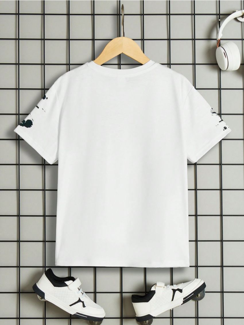 SHEIN Tween Boy Loose Fit Comfortable Casual T-Shirt With Emoticon & Letter Print