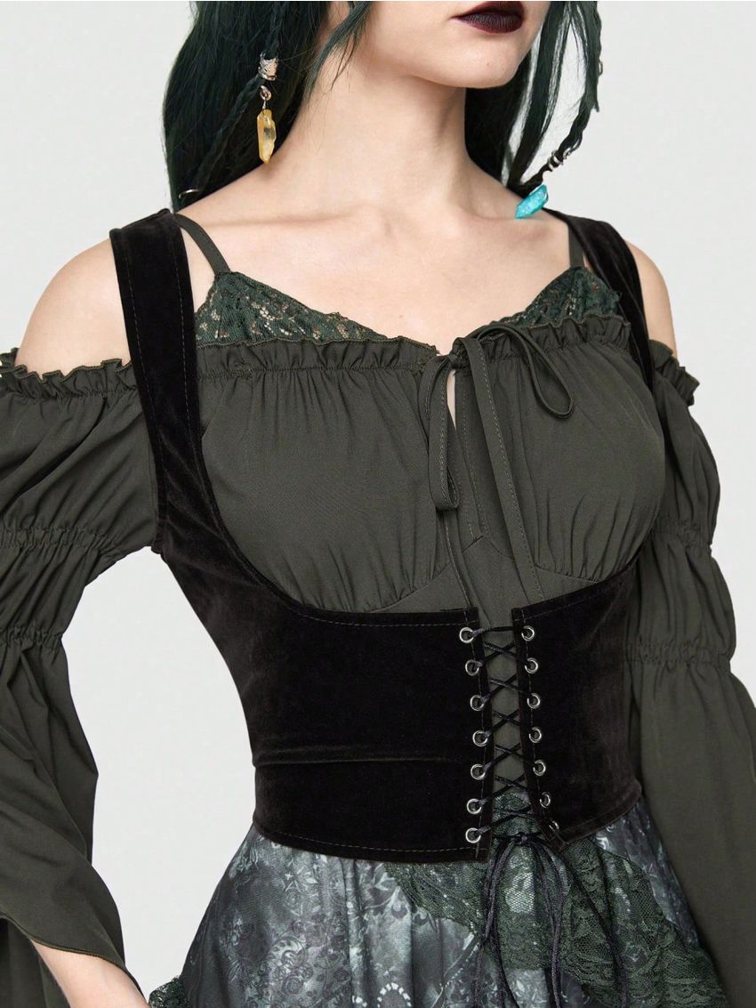 ROMWE Fairycore Lace Up Front Harness Belt
