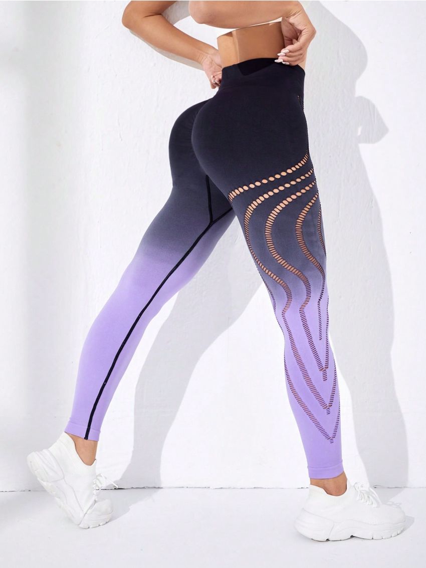 Gradient Seamless Sport Leggings With Mesh Splicing