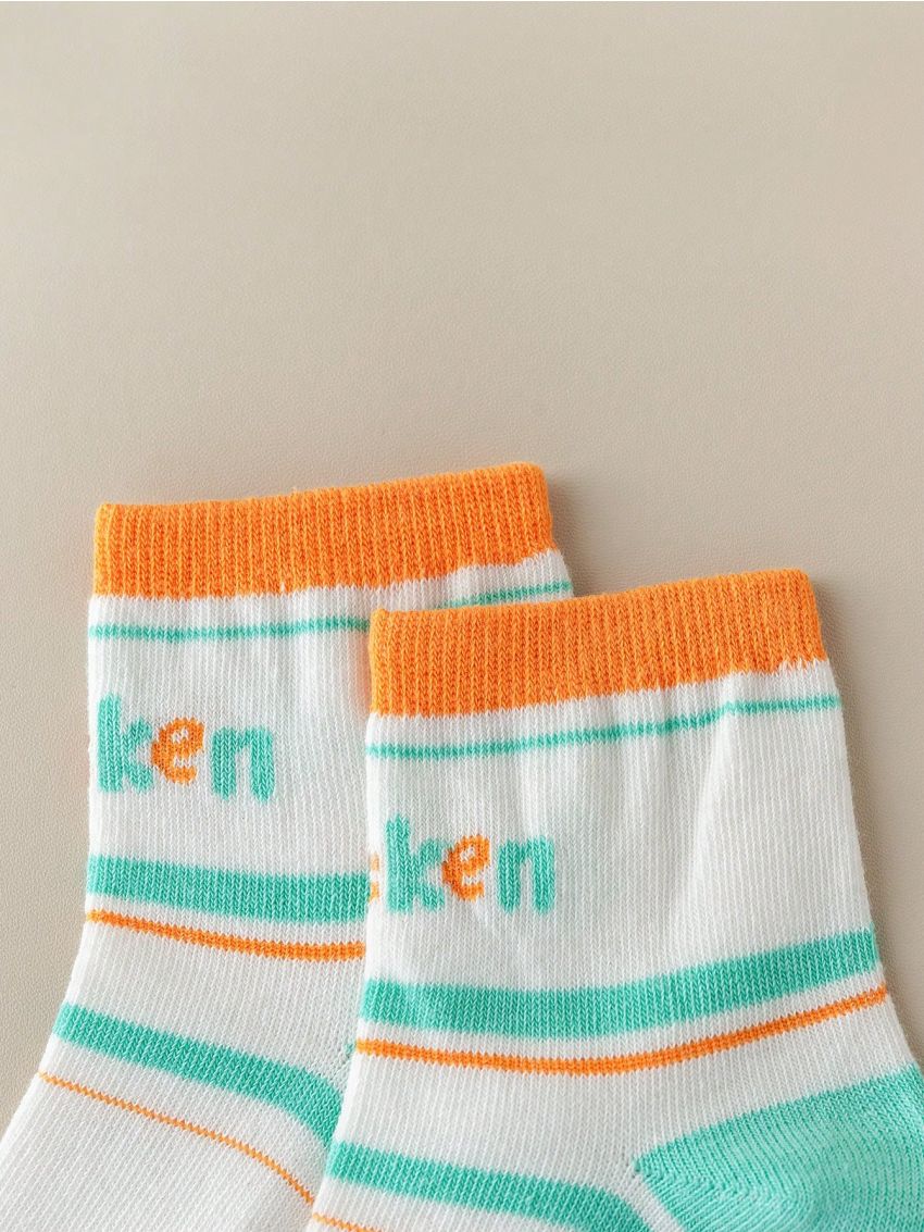 5pairs/set Girls' Cartoon Chicken Mid-calf Socks Suitable For All Seasons And Daily Wear