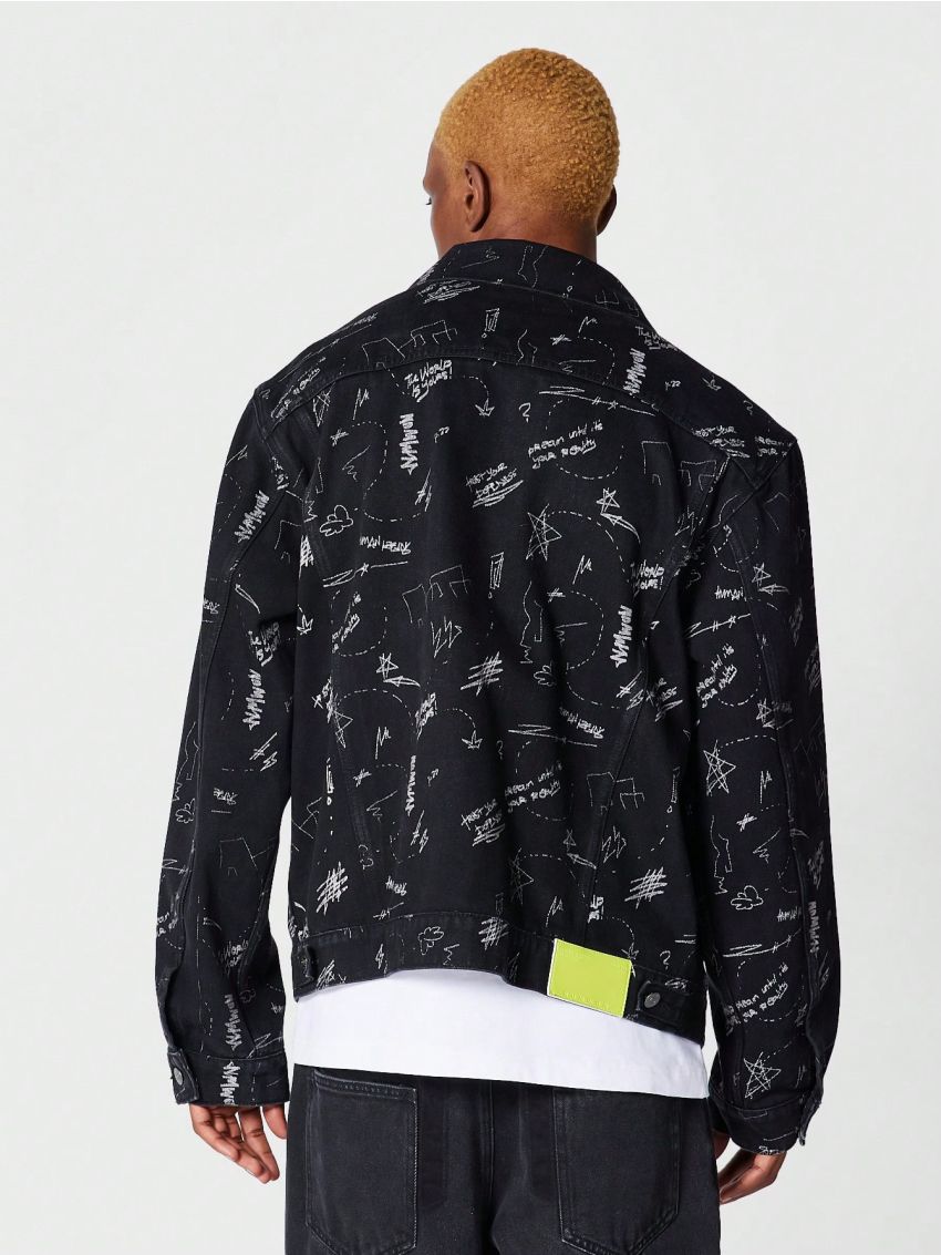 SUMWON Oversized Fit Denim Western Jacket With All Over Print