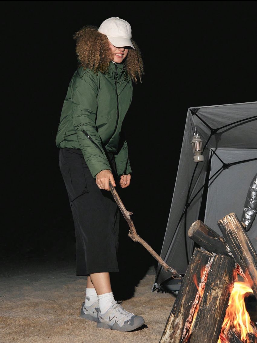 In My Nature Solid Zipper Up Drawstring Detail Puffer Coat