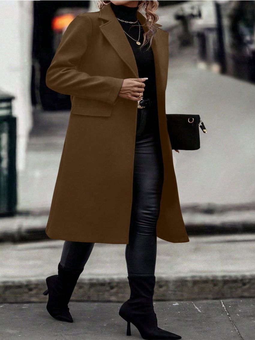 SHEIN LUNE Plus Size Women's Front Open Woolen Coat