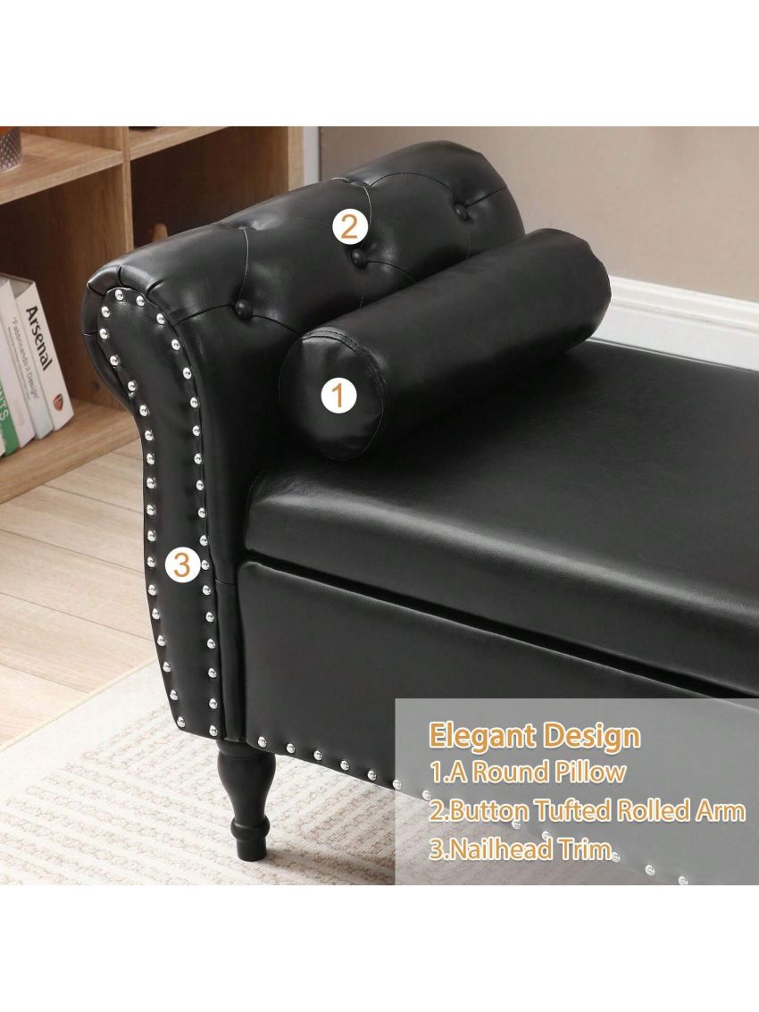 Modern Rolled Arm Storage Ottoman Bench, Multifunctional Storage Rectangular Sofa Stool, Leather Storage Benches for Bedroom Entryway Hallway Living Room