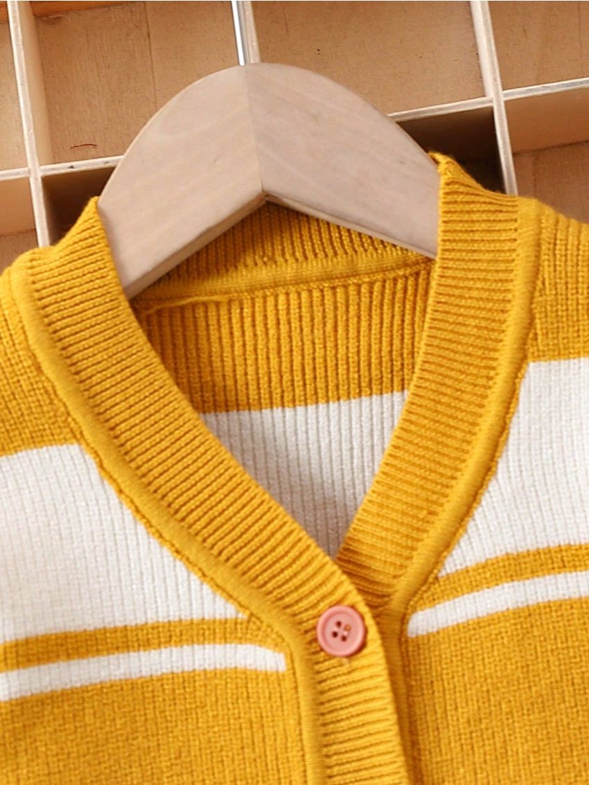 Baby Boys' Color Contrast Stripe V-neck Cardigan With Long Sleeve