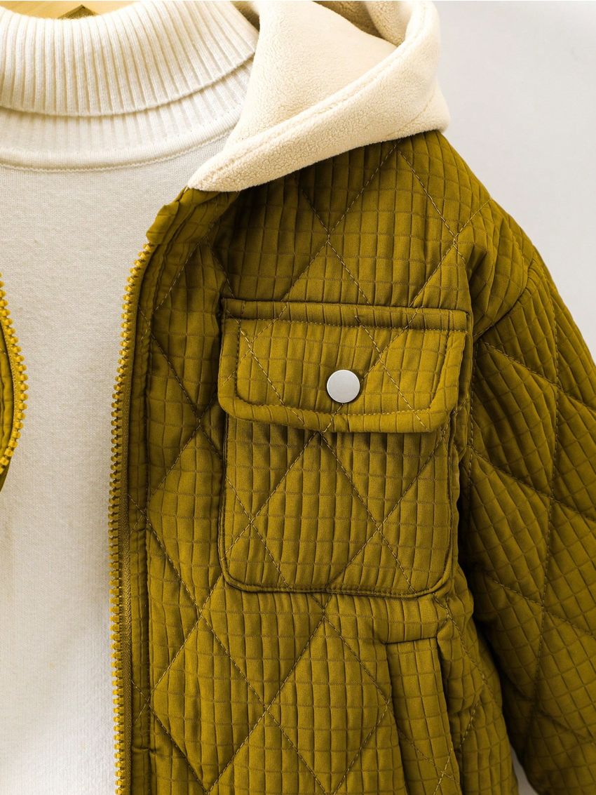 Little Boys' Diamond Pattern Pocket Zipper Hooded Padded Coat