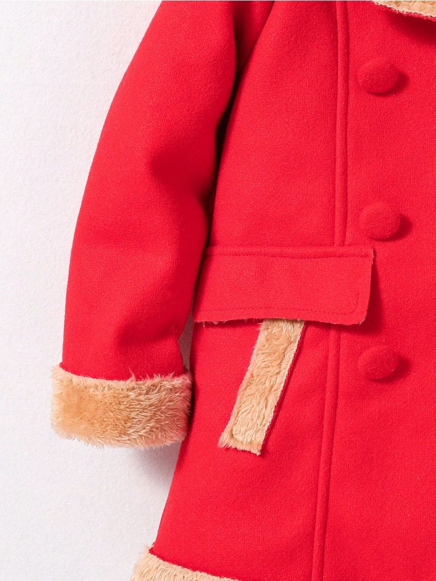 SHEIN Kids FANZEY Young Girl Double Breasted Fuzzy Lined Overcoat