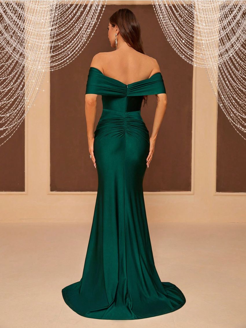 SHEIN Belle Off Shoulder Rhinestone Detail Formal Dress