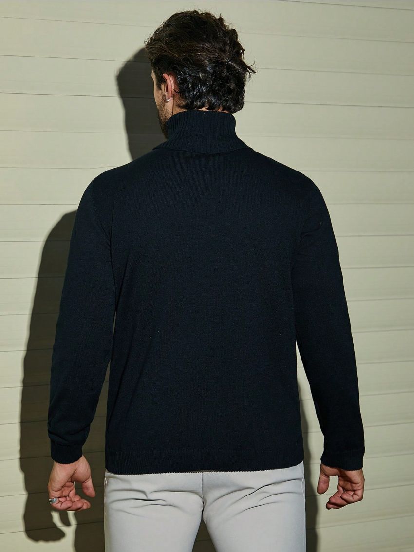 Extended Sizes Men's High Neck Solid Color Plus Size Sweater