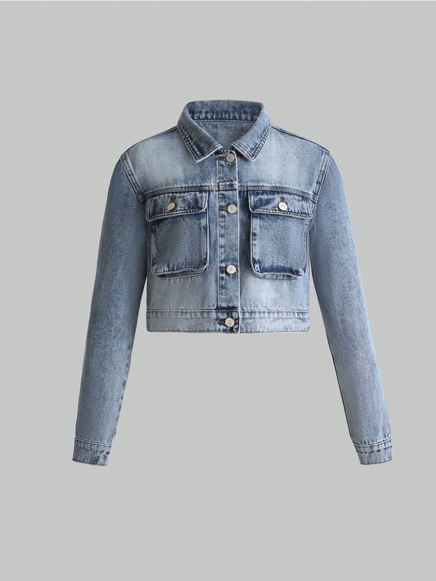 Teen Girl Flap Pocket Denim Jacket