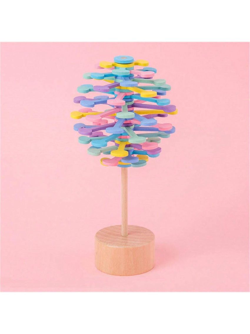 1pc Wooden Macaron Color Rotating Decompression Stick, Creative Gyro Magic Stick Unrest Anxiety Relief Toy For Teens