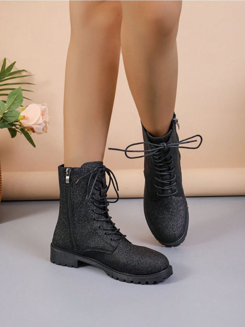 Women's Glittery Black Gallette Style Fashion Boots