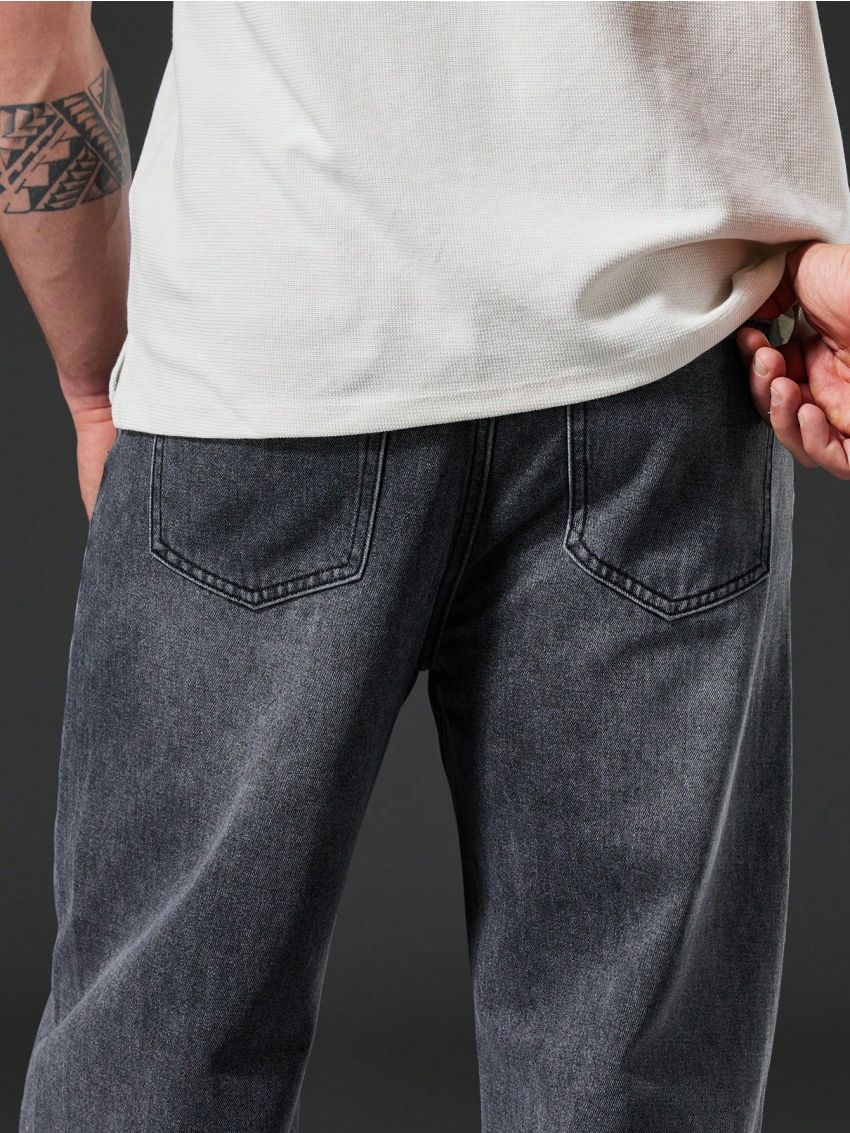 Men Plus Slant Pocket Straight Leg Jeans