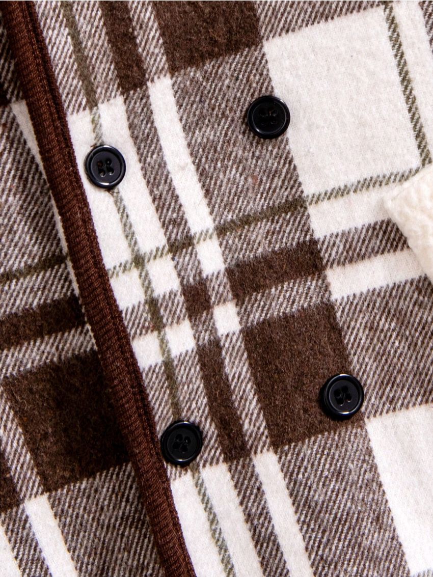 SHEIN Kids EVRYDAY Boys' Checked Plaid Insert Padded Jacket With Raglan Sleeves