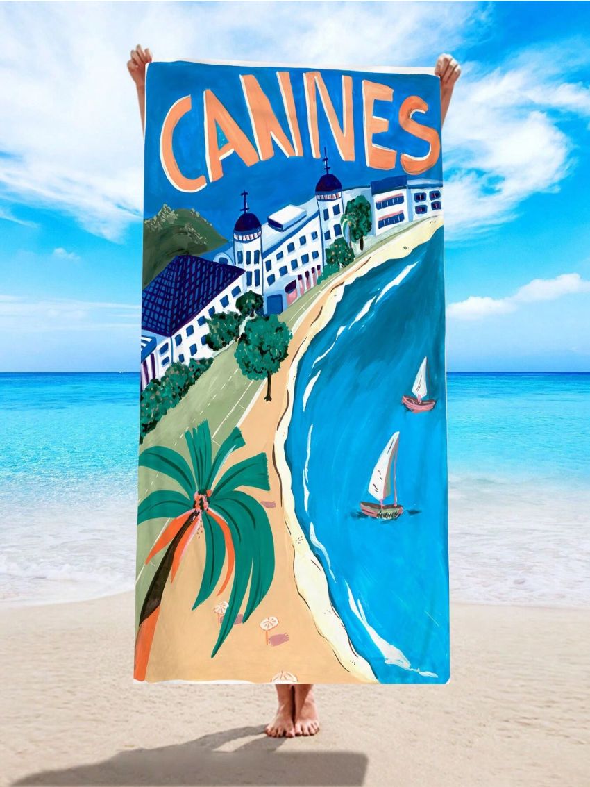 thaonca 1pc Beach Towel With Coconut Palm Tree Landscape Printed, Made Of Microfiber