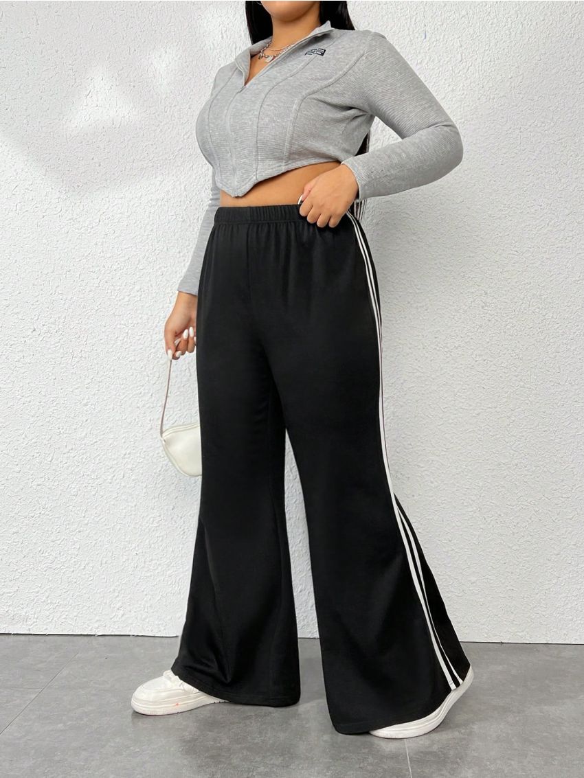 Plus Striped Side Flare Leg Pants