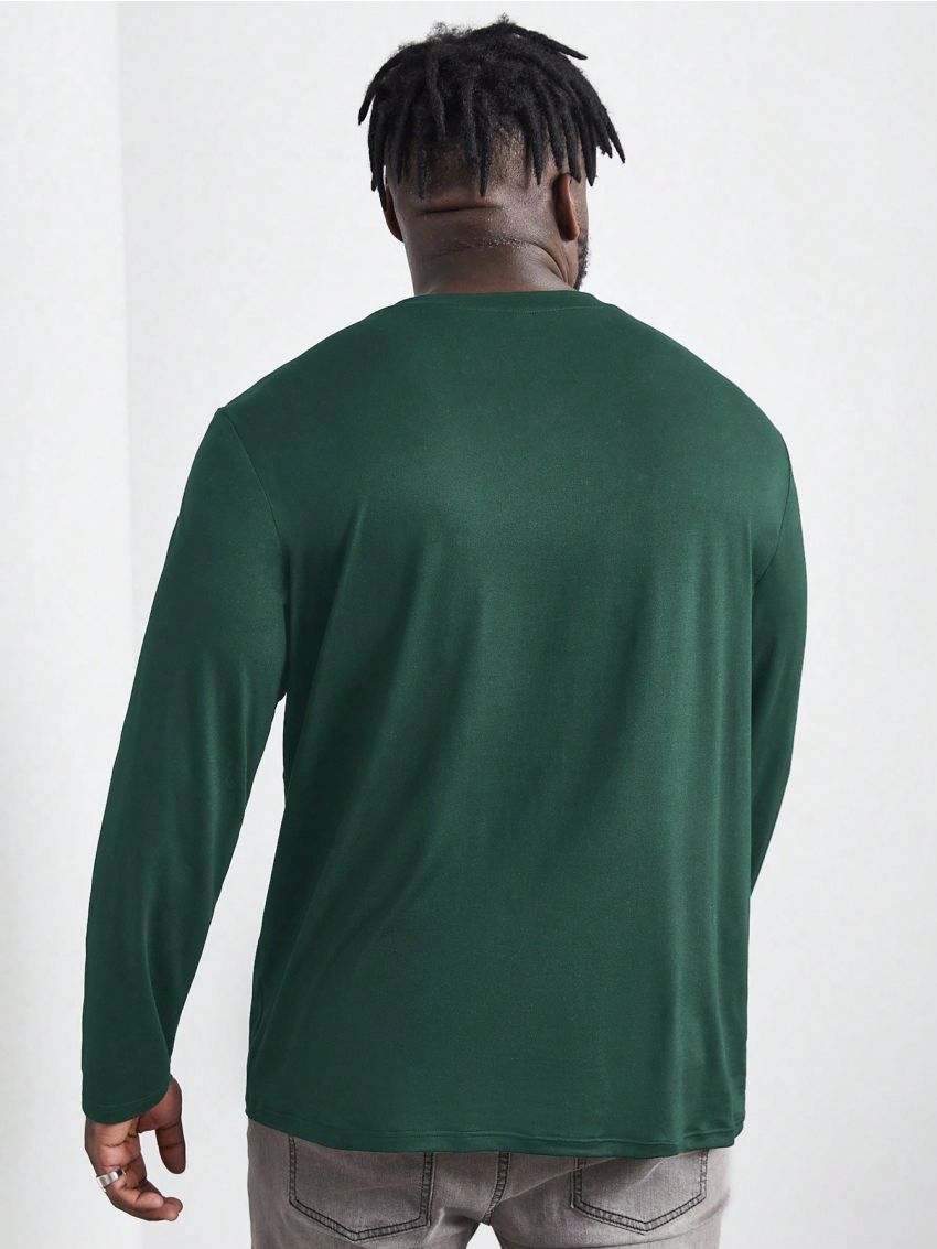 Manfinity Men's Plus Size Knotted Half-Button Knit Long Sleeve T-Shirt