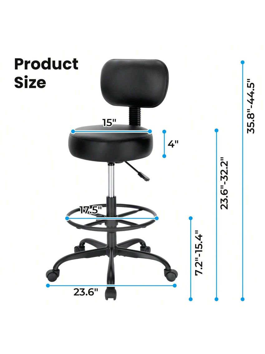 SUPERJARE Drafting Chair with Back, Adjustable Foot Rest Rolling Stool, Thick Seat Cushion for Home